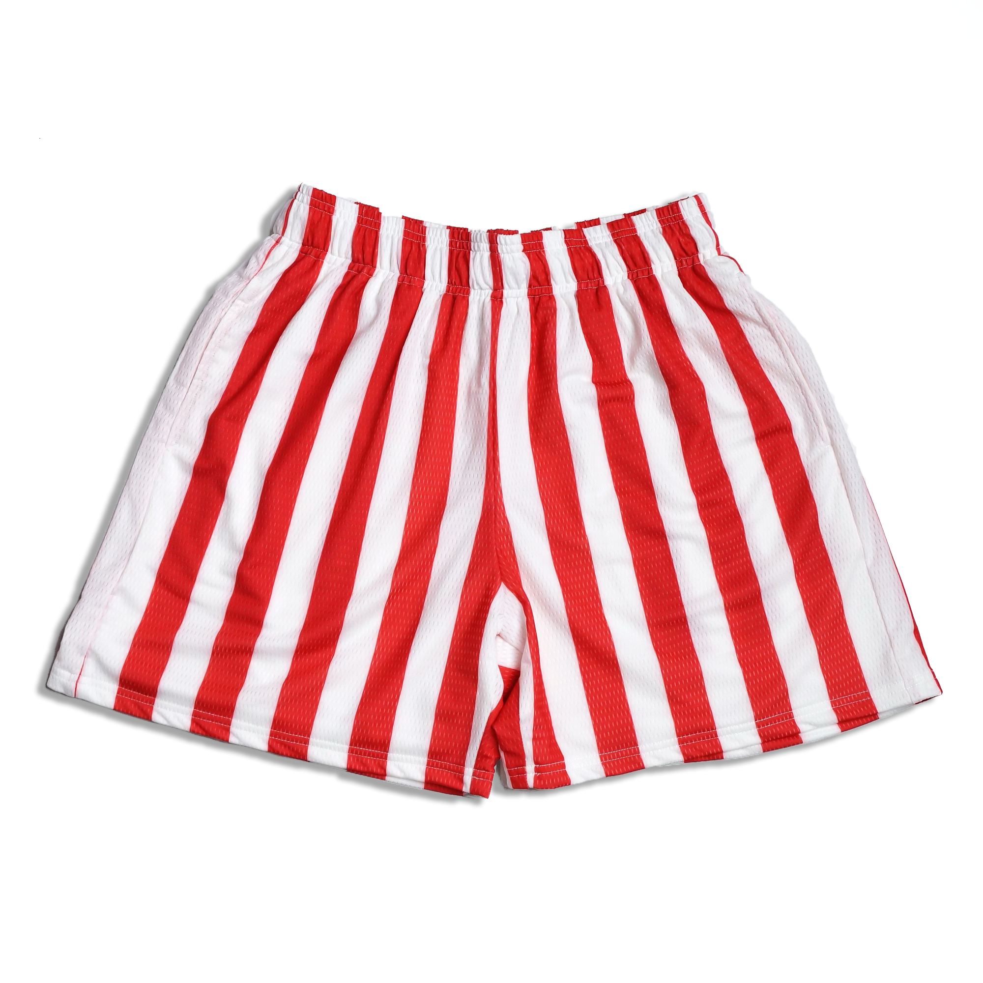 red and white striped basketball shorts